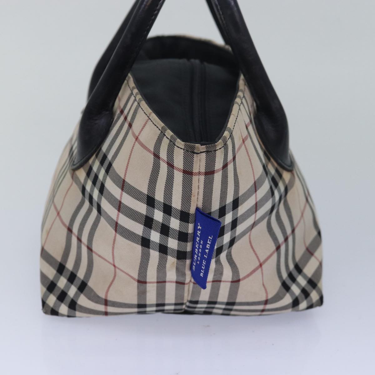 BURBERRY Nova Check Blue Label Hand Bag Nylon Beige Auth 80166