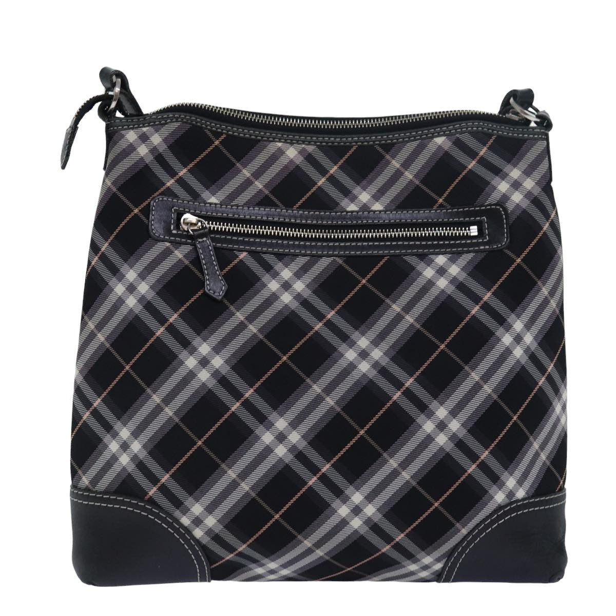 BURBERRY Nova Check Blue Label Shoulder Bag Nylon Black Auth 80167