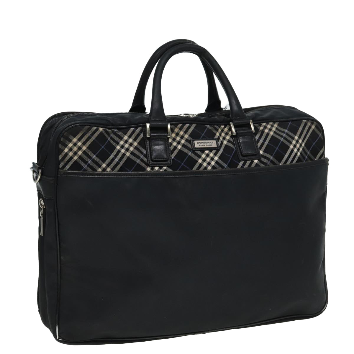 BURBERRY Nova Check Black label Business Bag Nylon Black Auth 80168