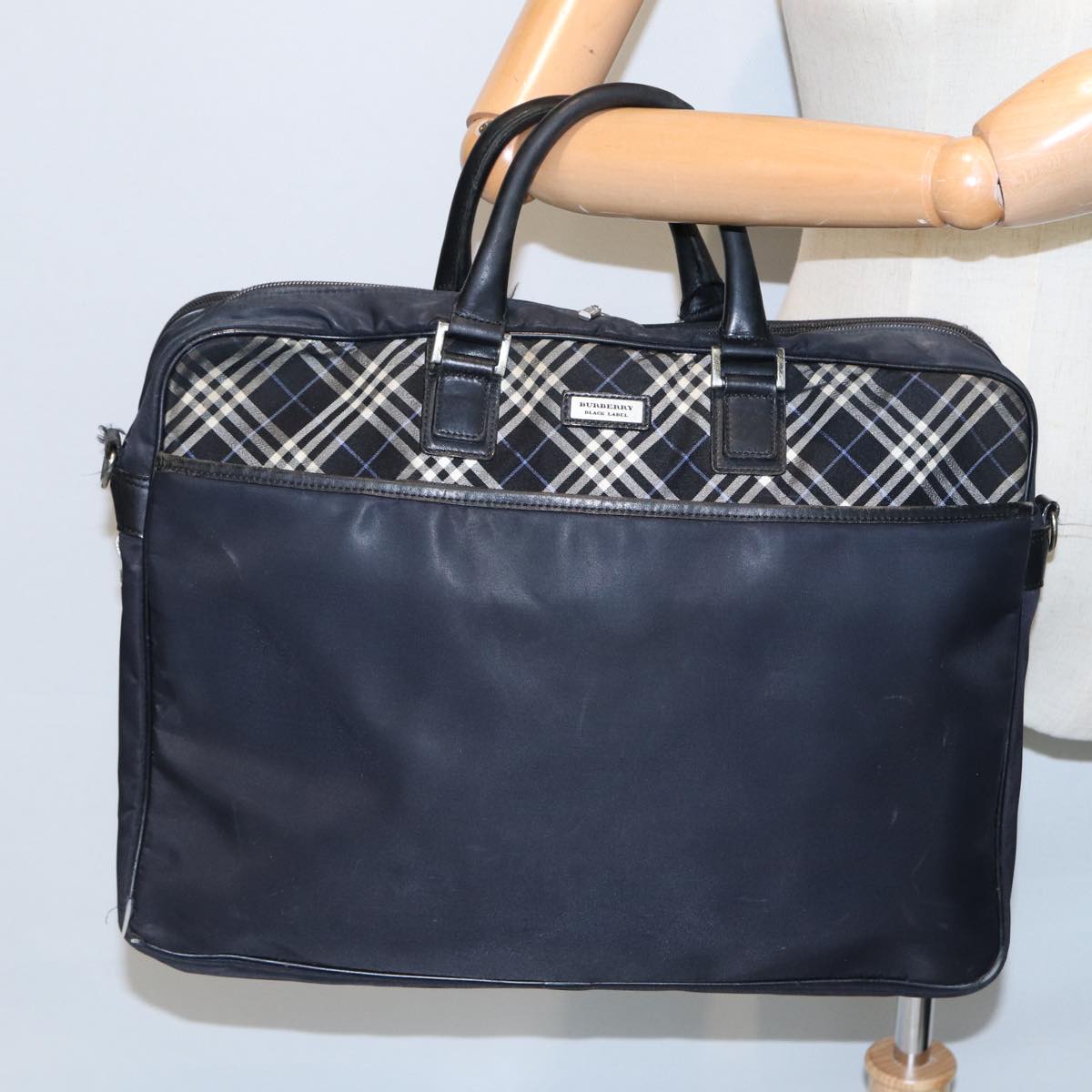 BURBERRY Nova Check Black label Business Bag Nylon Black Auth 80168