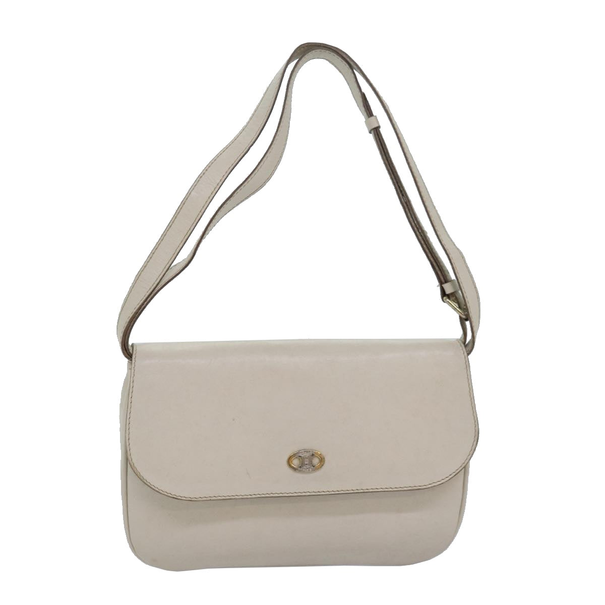 CELINE Shoulder Bag Leather White Auth 80169