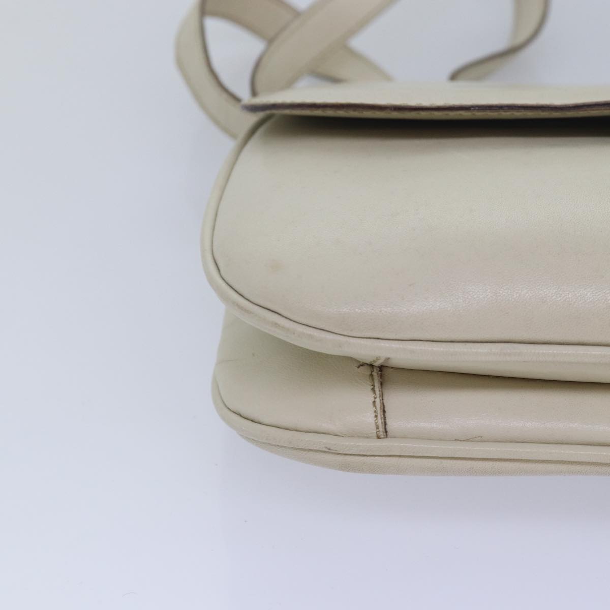 CELINE Shoulder Bag Leather White Auth 80169