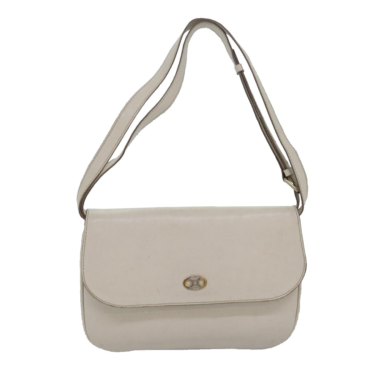 CELINE Shoulder Bag Leather White Auth 80169 - 0