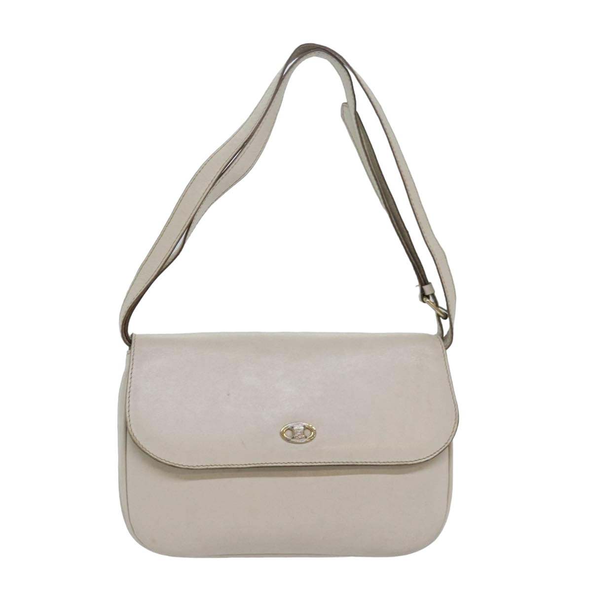 CELINE Shoulder Bag Leather White Auth 80169