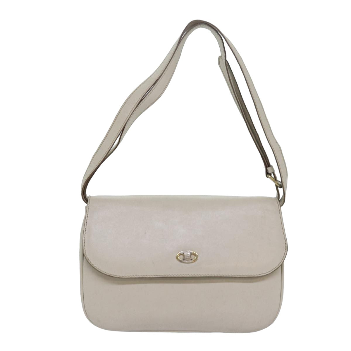 CELINE Shoulder Bag Leather White Auth 80169