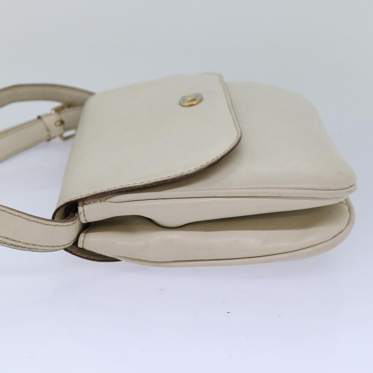 CELINE Shoulder Bag Leather White Auth 80169