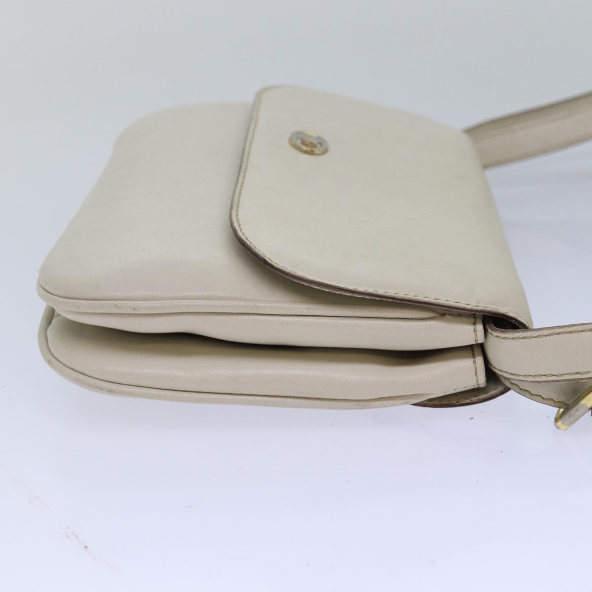 CELINE Shoulder Bag Leather White Auth 80169