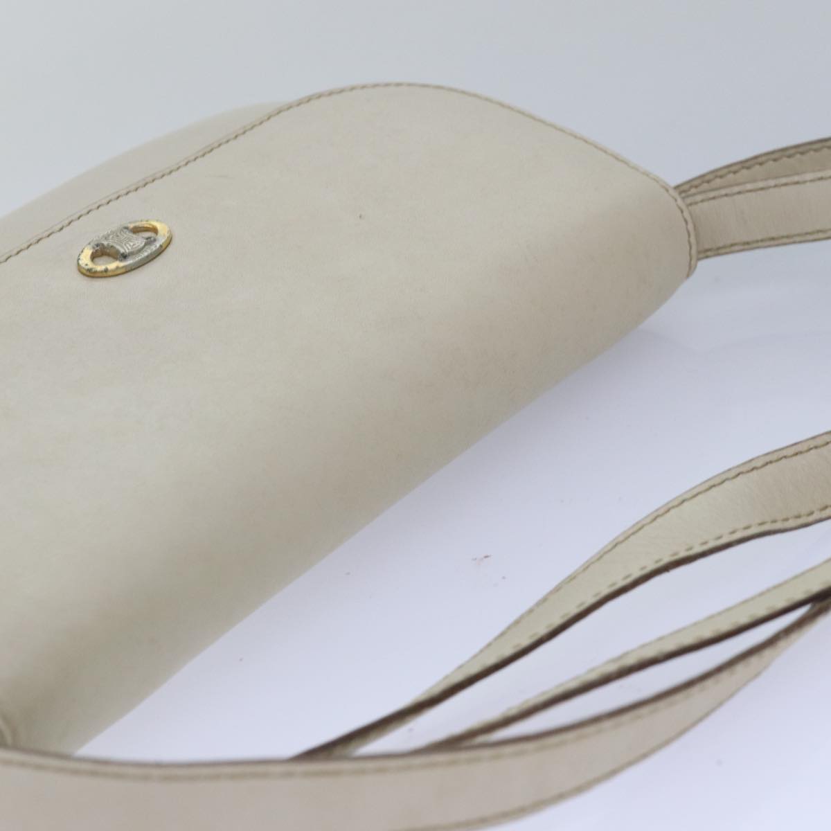 CELINE Shoulder Bag Leather White Auth 80169