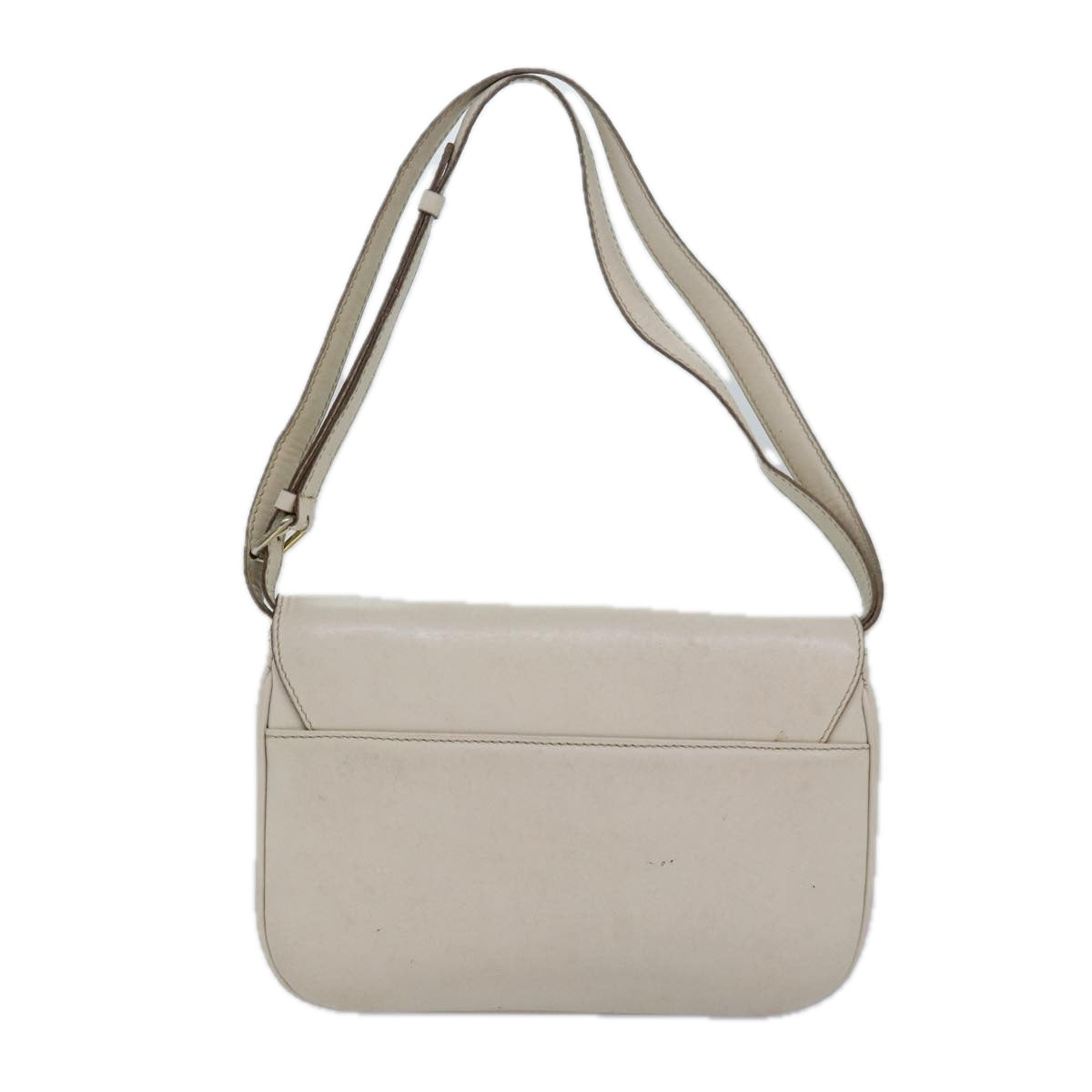 CELINE Shoulder Bag Leather White Auth 80169