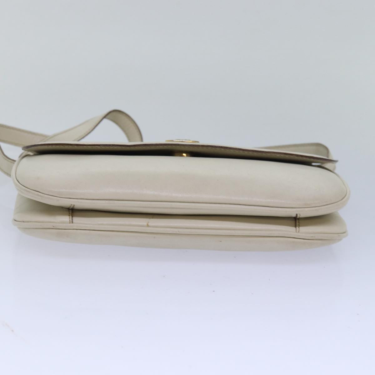 CELINE Shoulder Bag Leather White Auth 80169