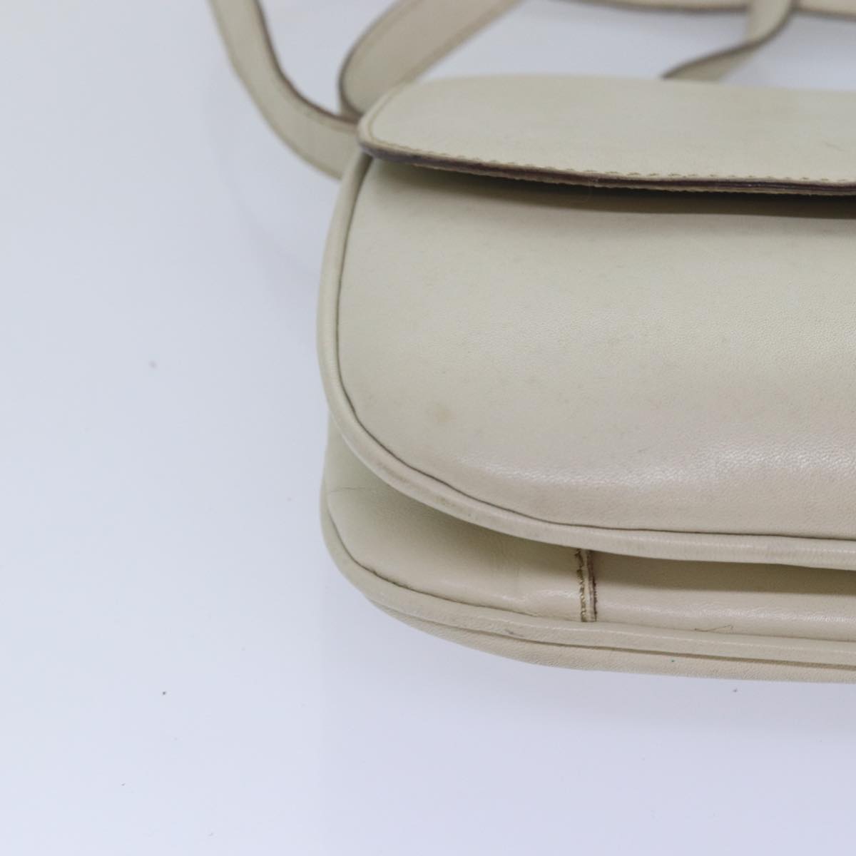 CELINE Shoulder Bag Leather White Auth 80169