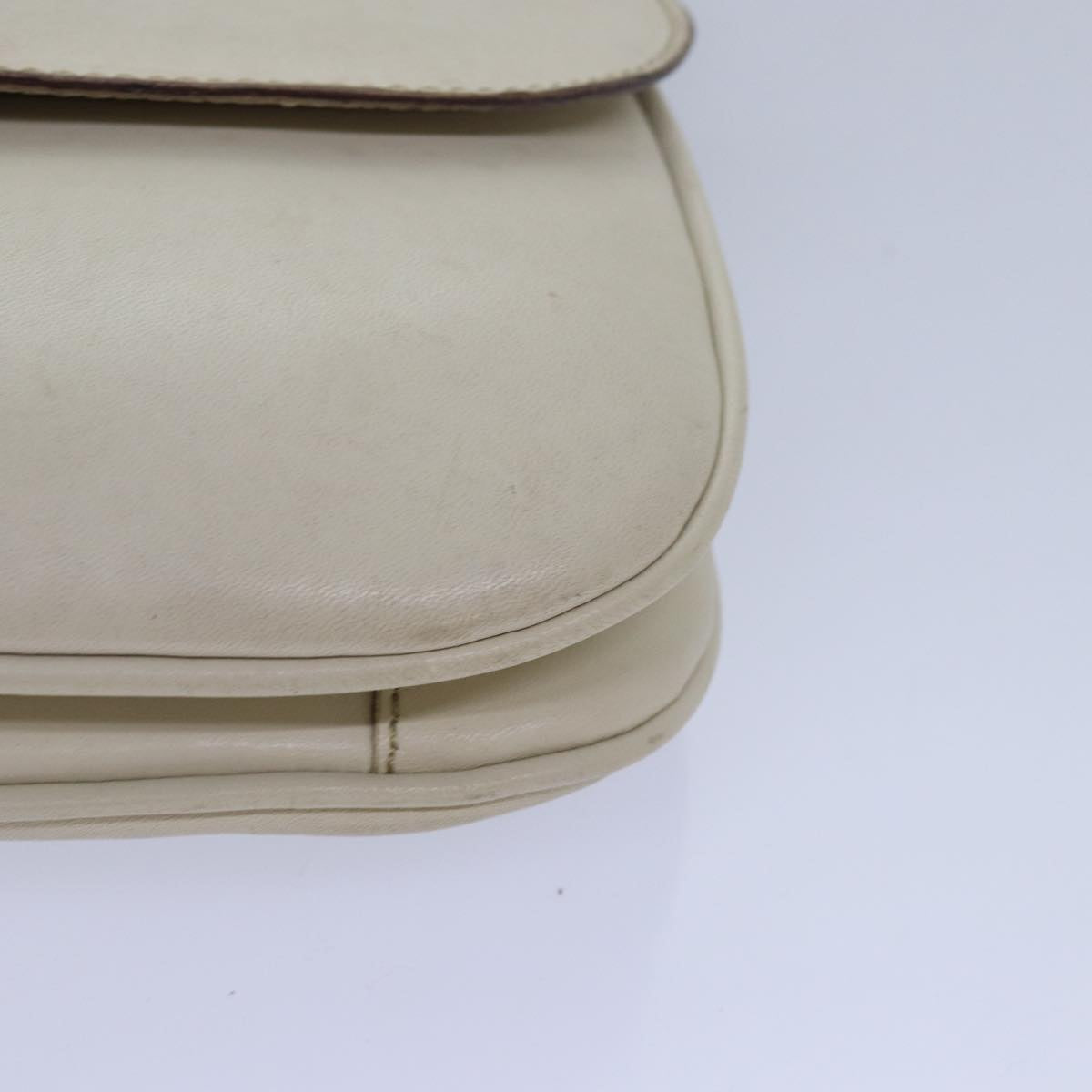 CELINE Shoulder Bag Leather White Auth 80169