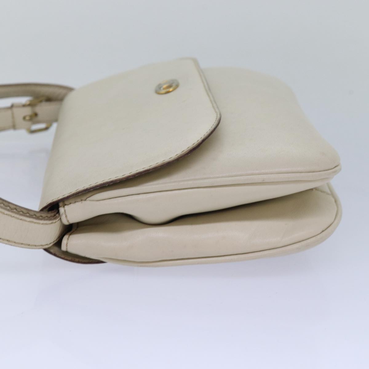 CELINE Shoulder Bag Leather White Auth 80169