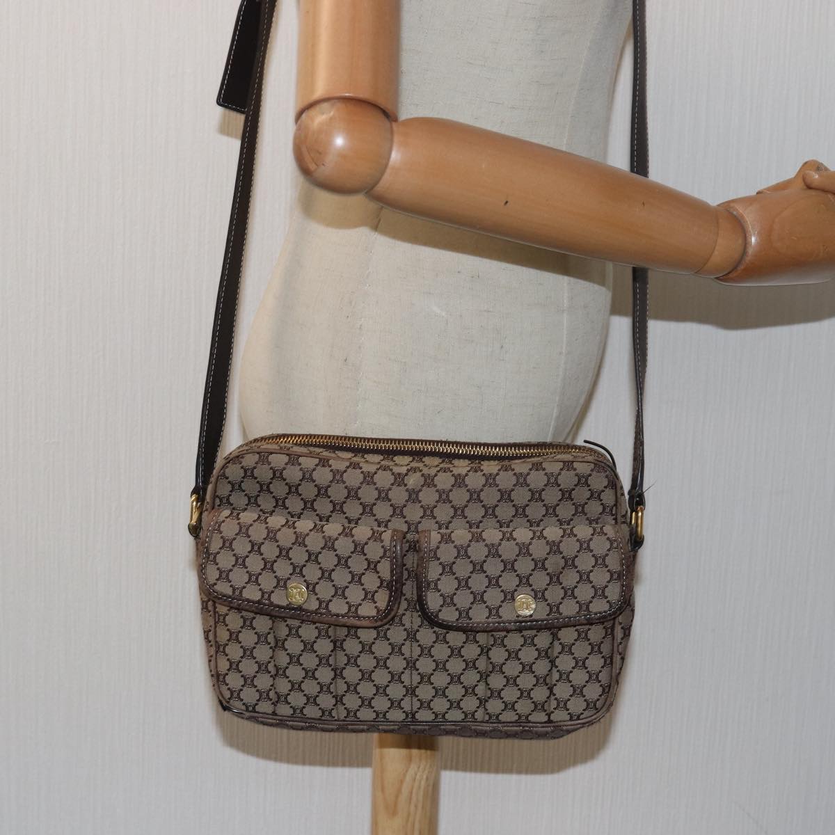 CELINE Macadam Canvas Shoulder Bag Brown Auth 80170