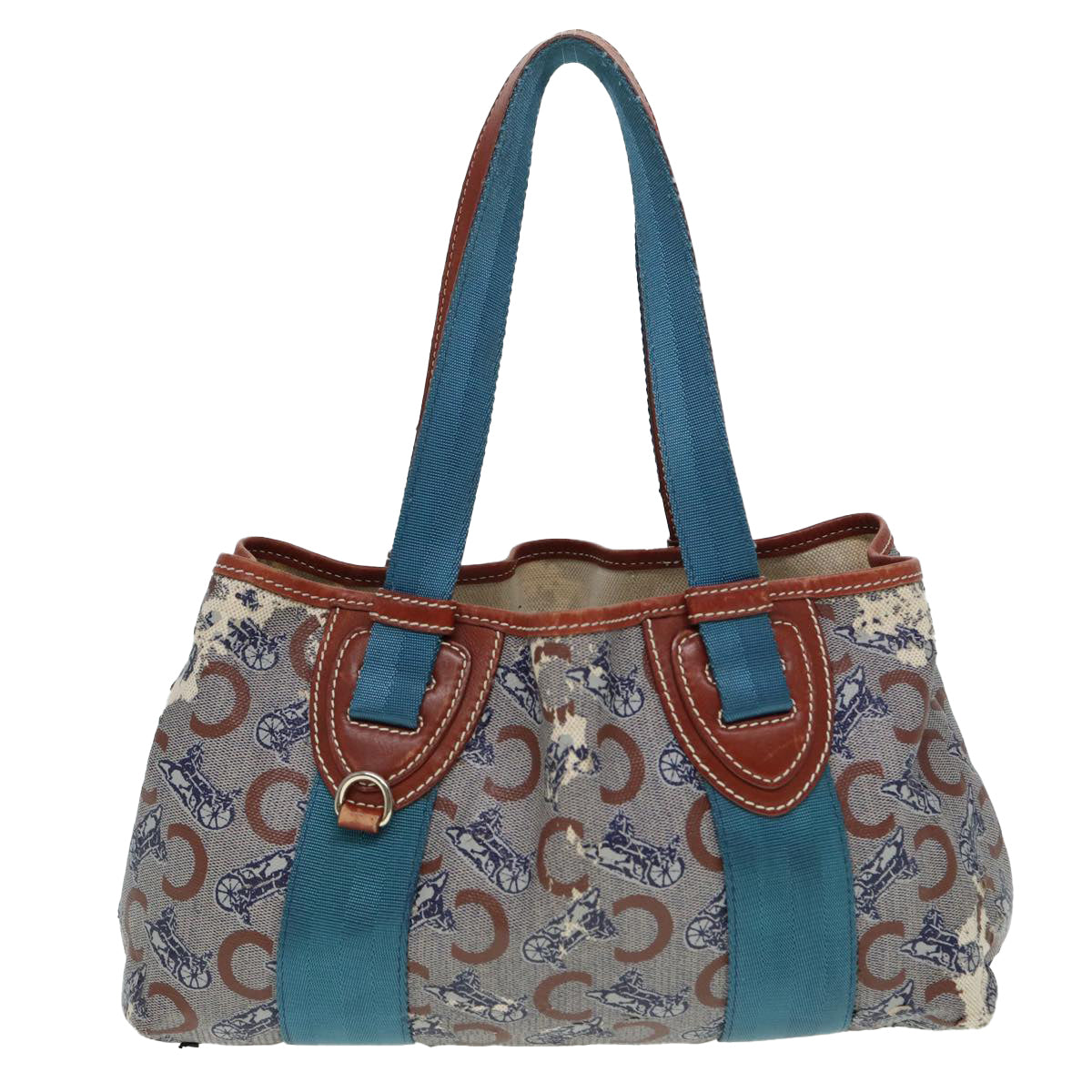 CELINE C saluki Hand Bag Coated Canvas Gray Brown blue Auth 80171