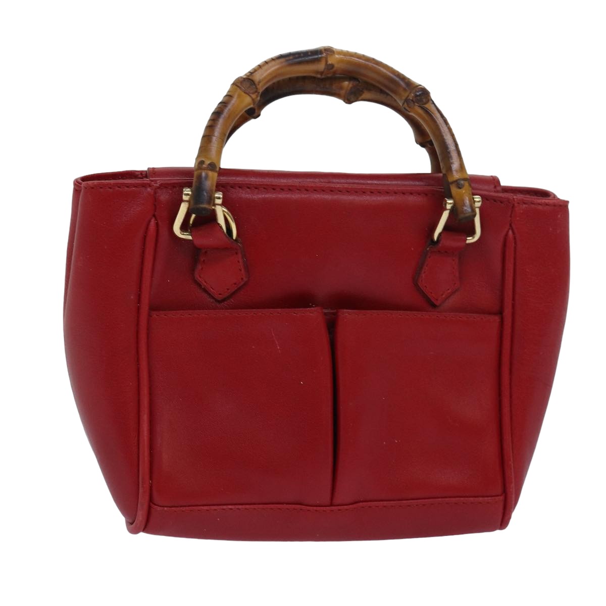 GUCCI Bamboo Hand Bag Leather Red Auth 80172