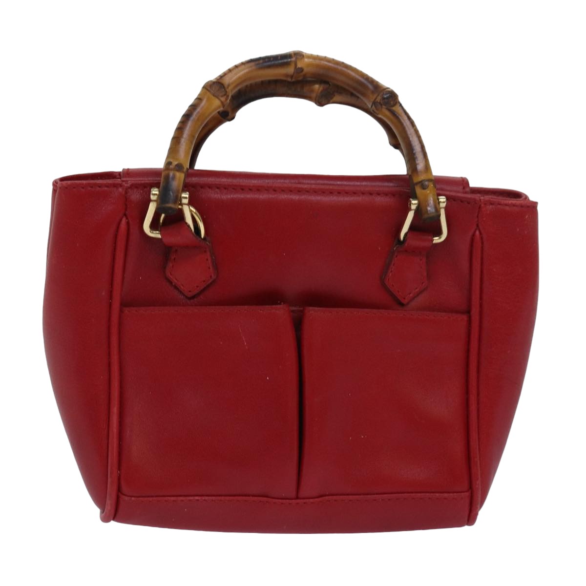 GUCCI Bamboo Hand Bag Leather Red Auth 80172