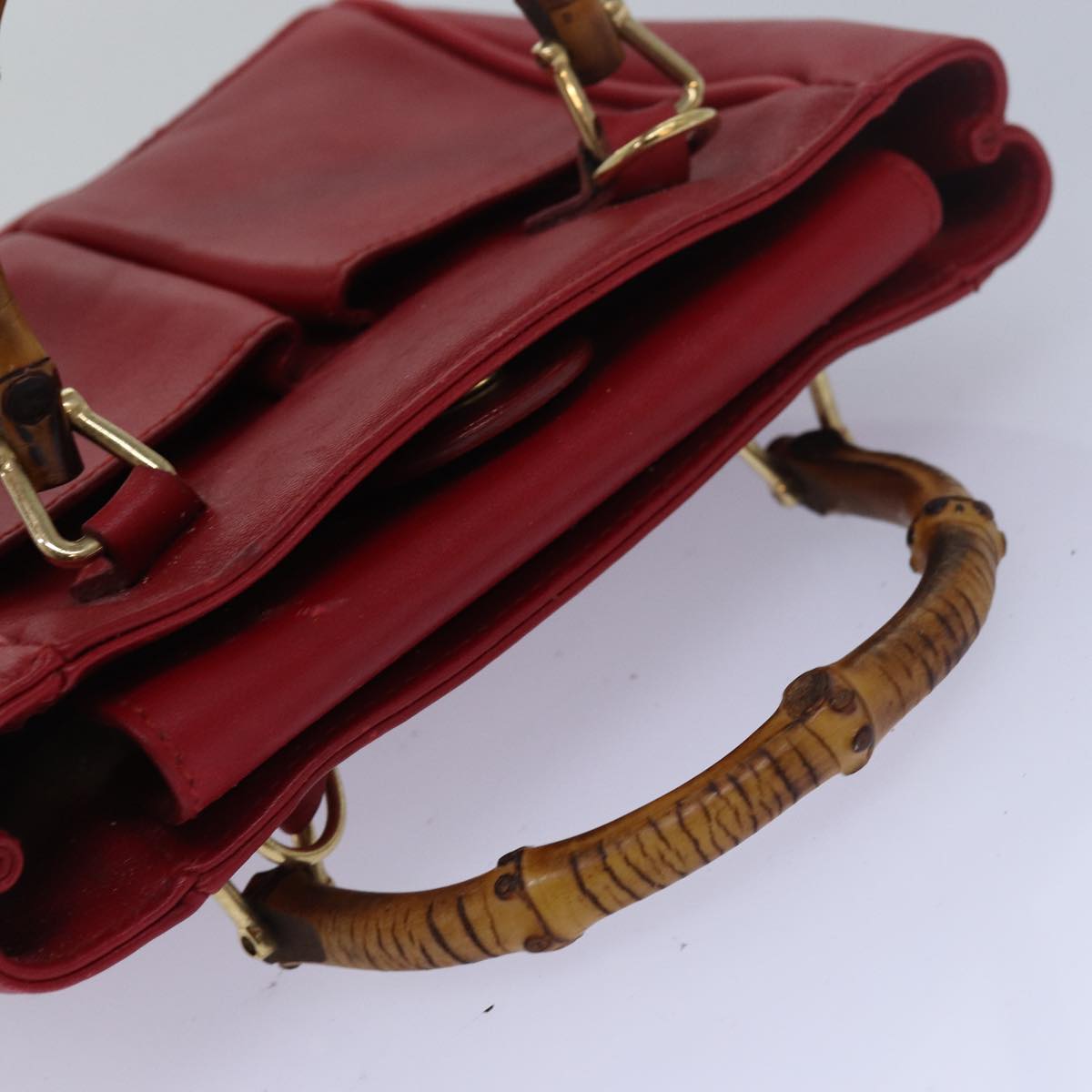 GUCCI Bamboo Hand Bag Leather Red Auth 80172