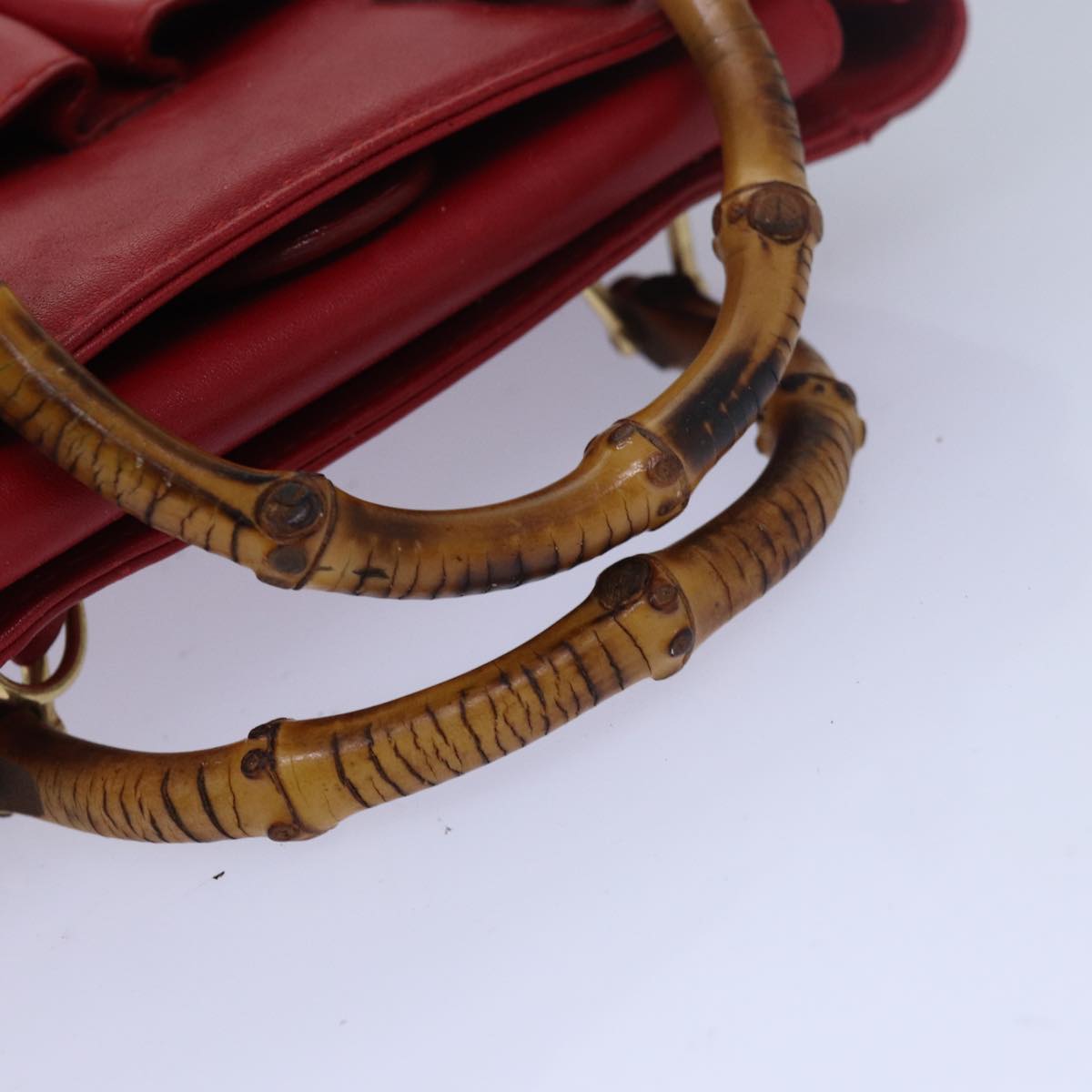 GUCCI Bamboo Hand Bag Leather Red Auth 80172