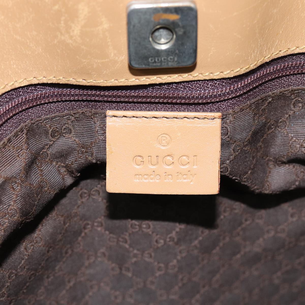 GUCCI Hand Bag Leather Beige Auth 80175