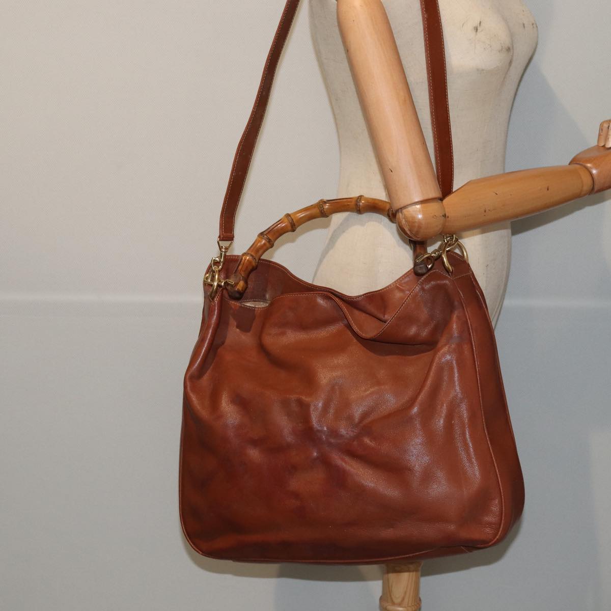 GUCCI Bamboo Shoulder Bag Leather Brown 001 1781 1577 Auth 80180