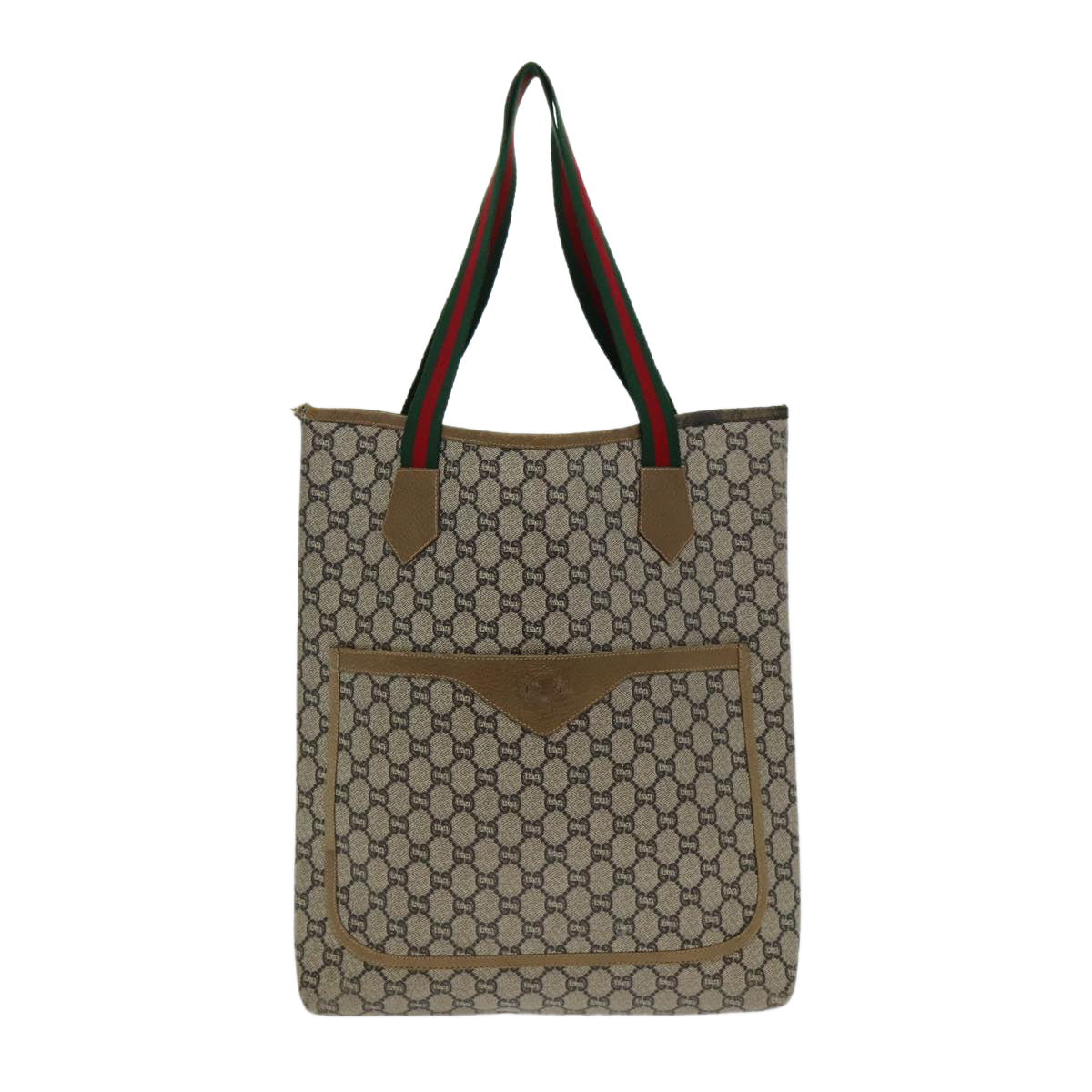 GUCCI GG Plus Supreme Web Sherry Line Tote Bag PVC Leather Beige Auth 80181