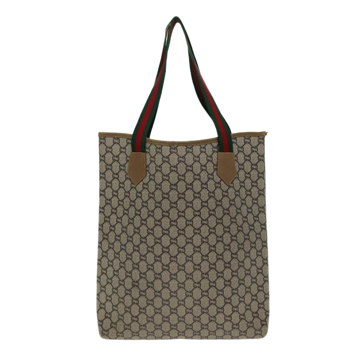 GUCCI GG Plus Supreme Web Sherry Line Tote Bag PVC Leather Beige Auth 80181