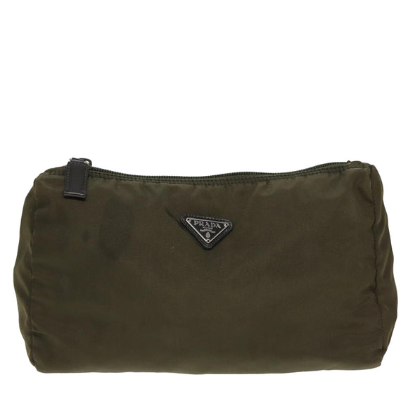 PRADA Pouch Nylon Khaki Auth 80183