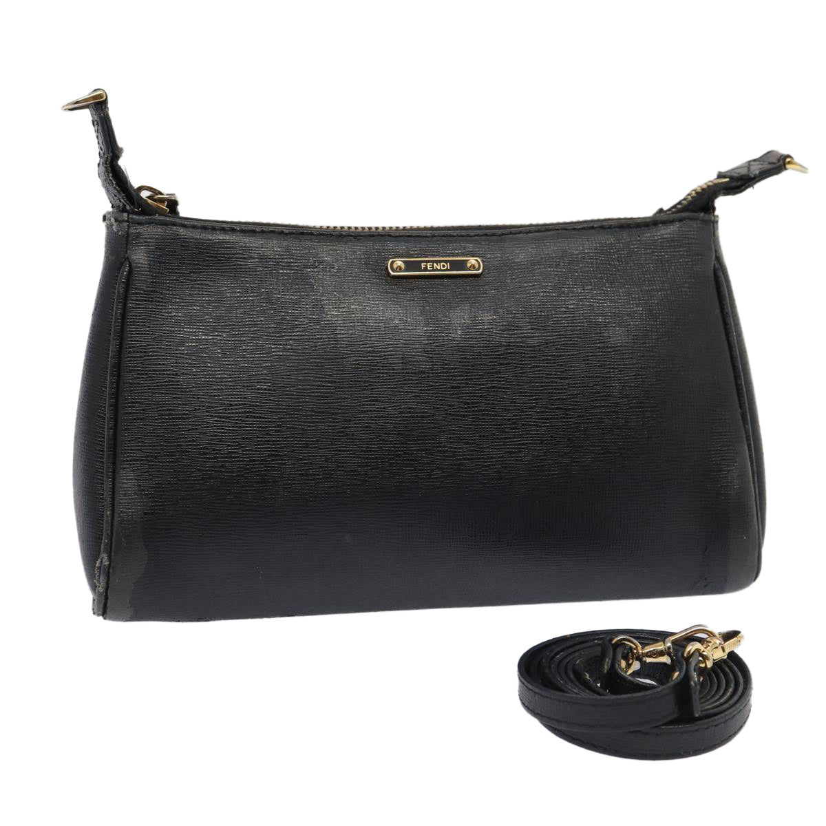 FENDI Shoulder Bag Leather Navy Auth 80189