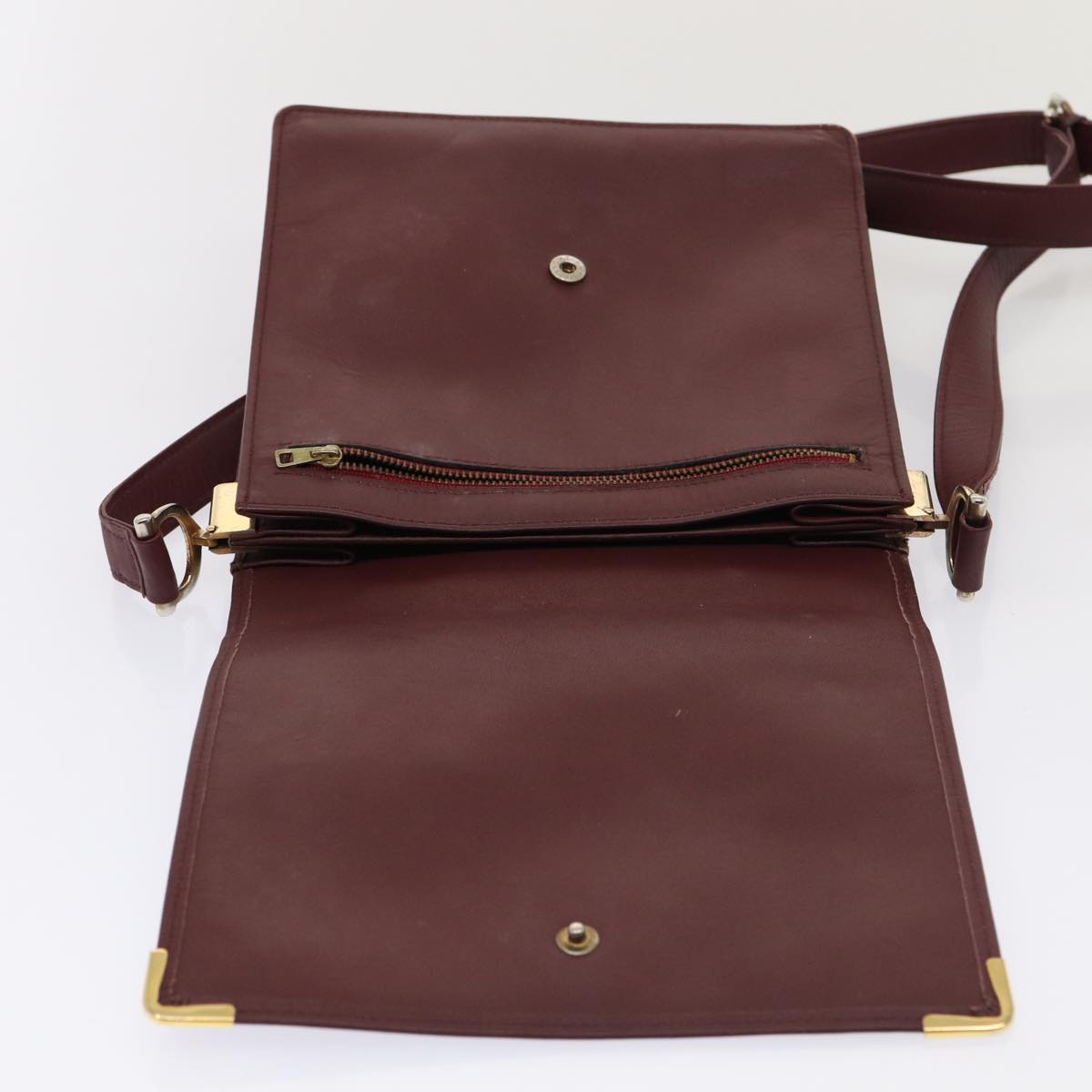 CARTIER Shoulder Bag Leather Bordeaux Auth 80192