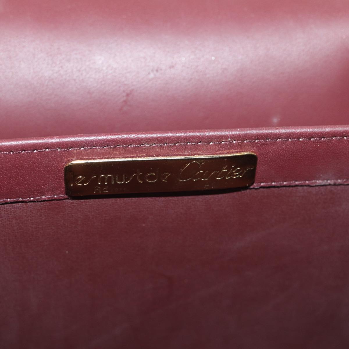 CARTIER Shoulder Bag Leather Bordeaux Auth 80192