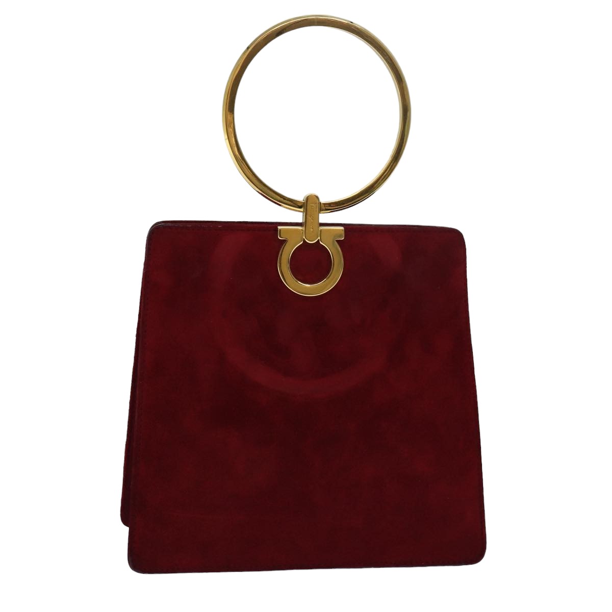 Salvatore Ferragamo Gancini Hand Bag Suede Red Auth 80223