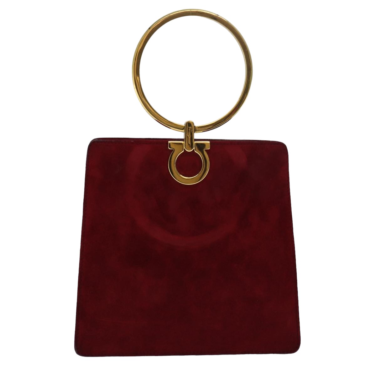 Salvatore Ferragamo Gancini Hand Bag Suede Red Auth 80223 - 0