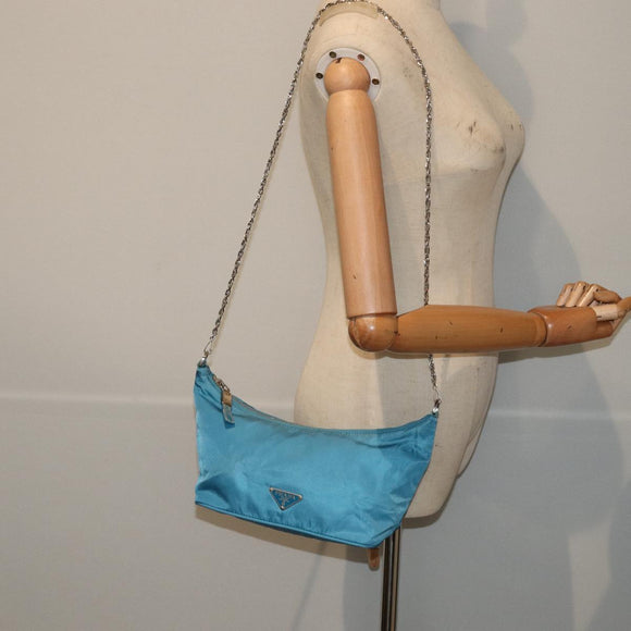 PRADA Chain Shoulder Bag Nylon Light Blue Auth 80225