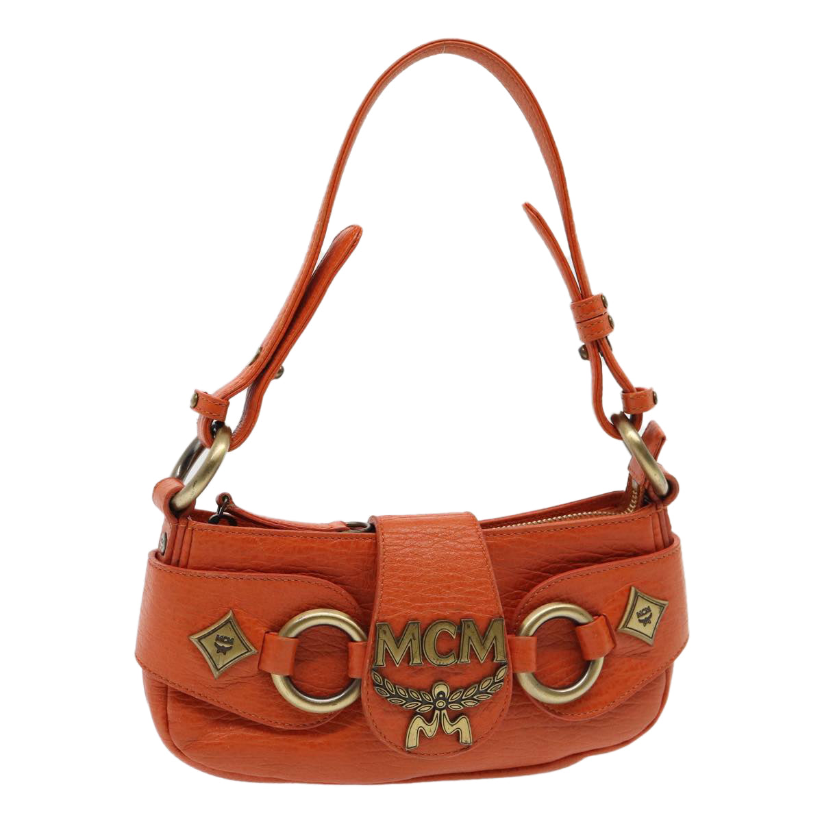 MCM Hand Bag Leather Orange Auth 80228