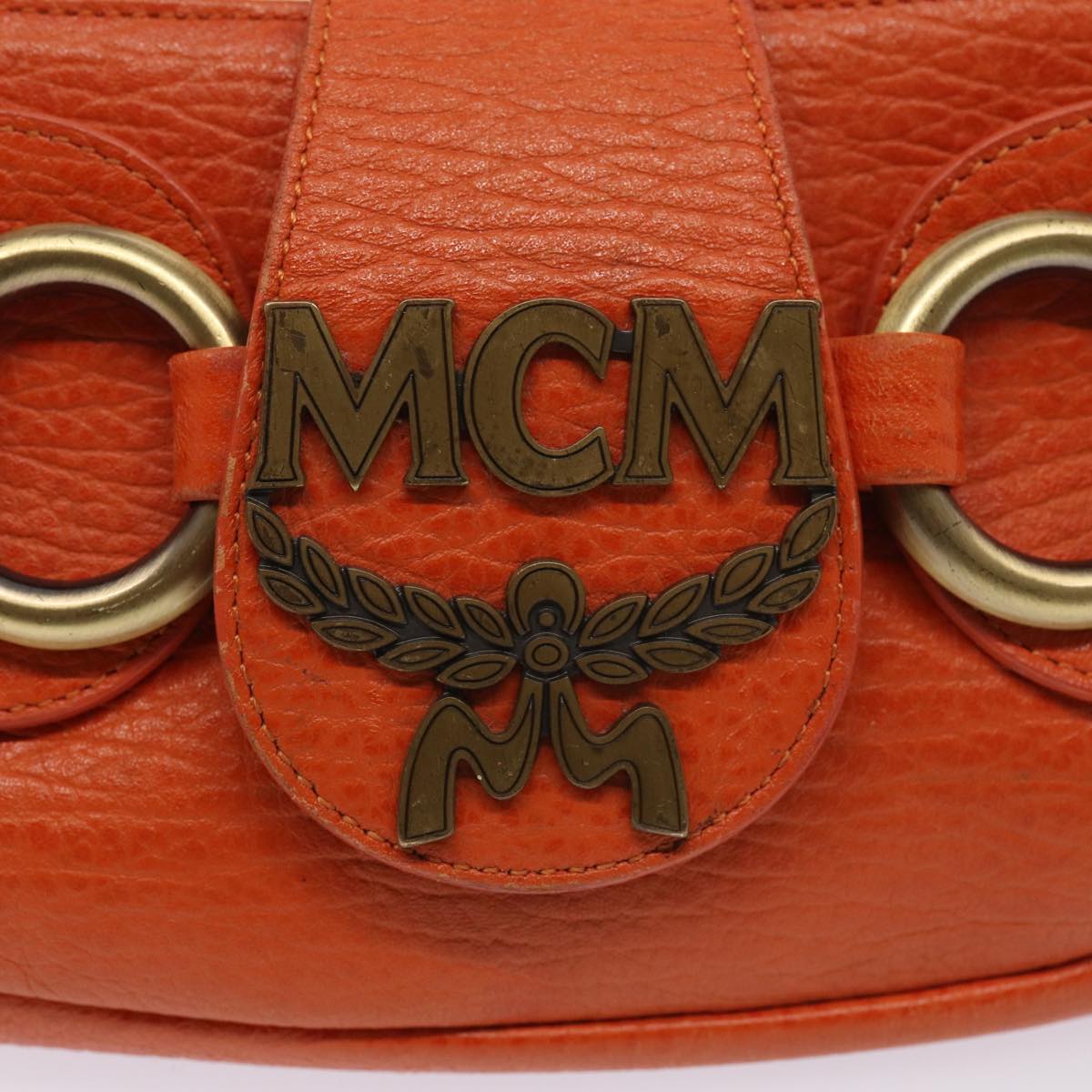 MCM Hand Bag Leather Orange Auth 80228