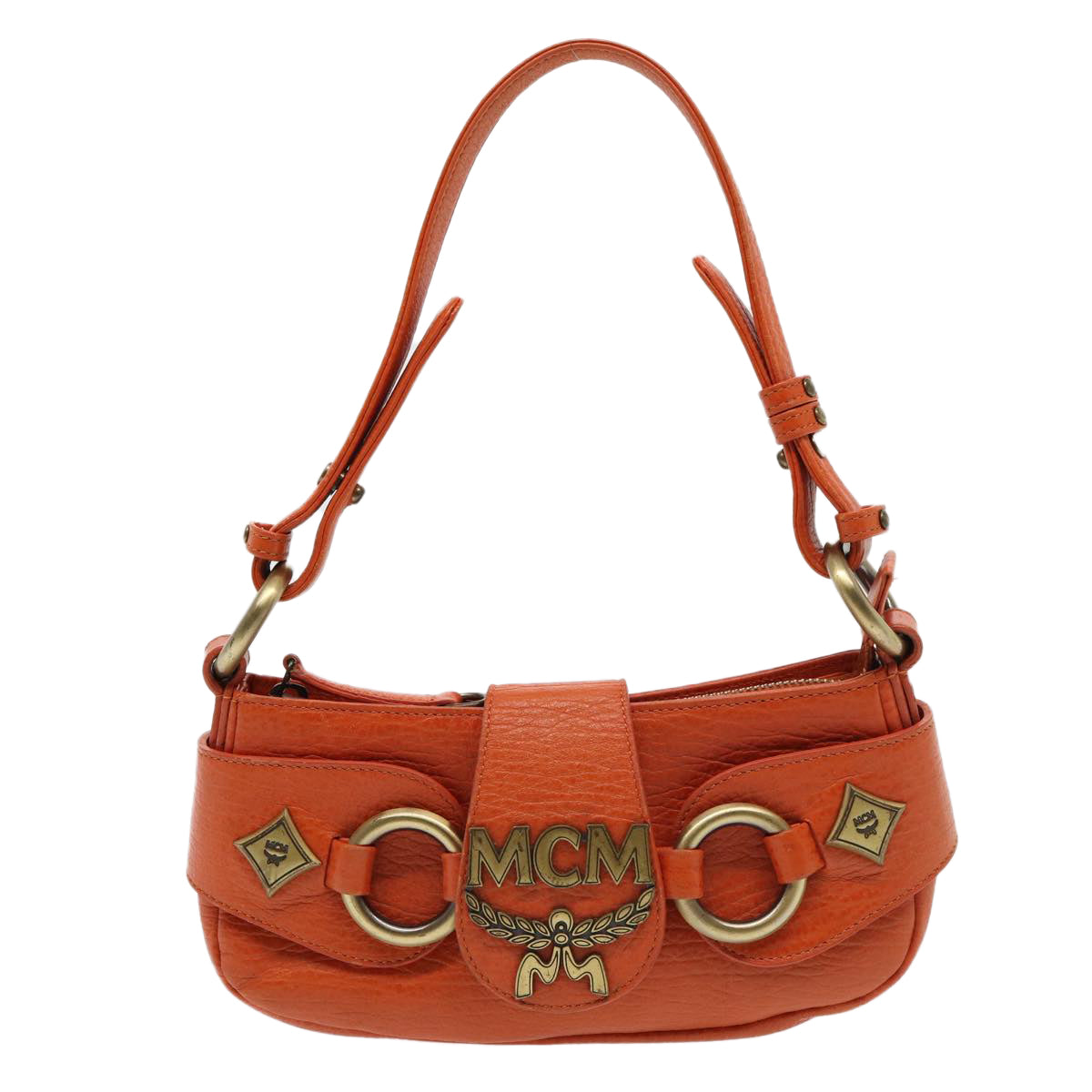 MCM Hand Bag Leather Orange Auth 80228