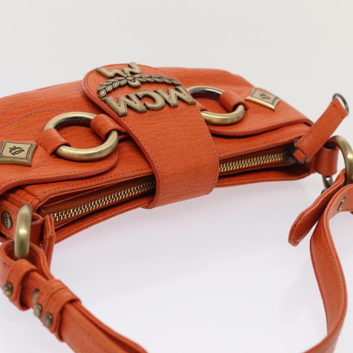 MCM Hand Bag Leather Orange Auth 80228