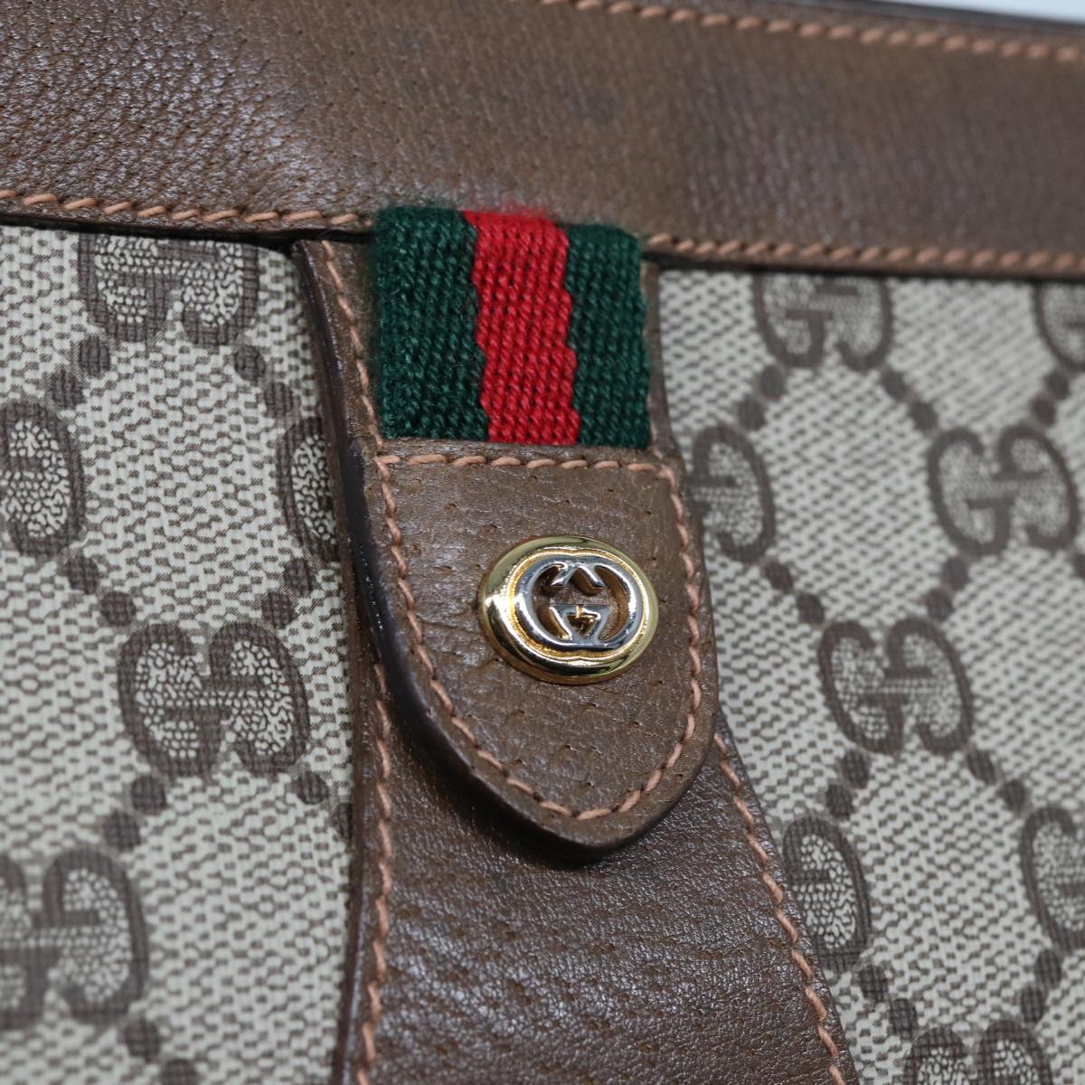 GUCCI GG Canvas Web Sherry Line Clutch Bag PVC Beige Green Red Auth 80235