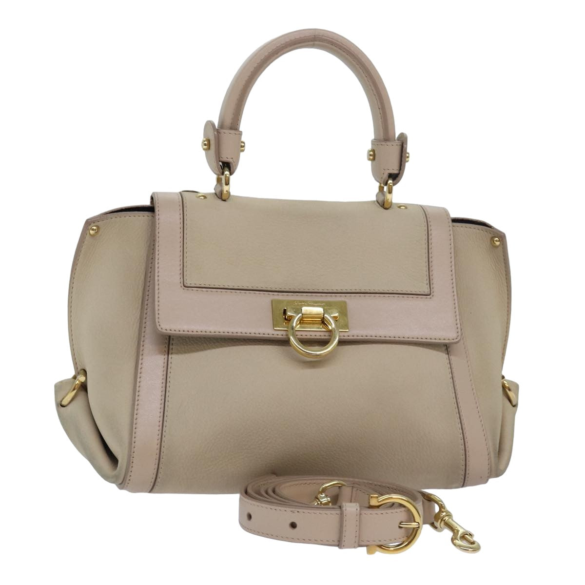 Salvatore Ferragamo Gancini Sofia Hand Bag Leather Beige Auth 80236