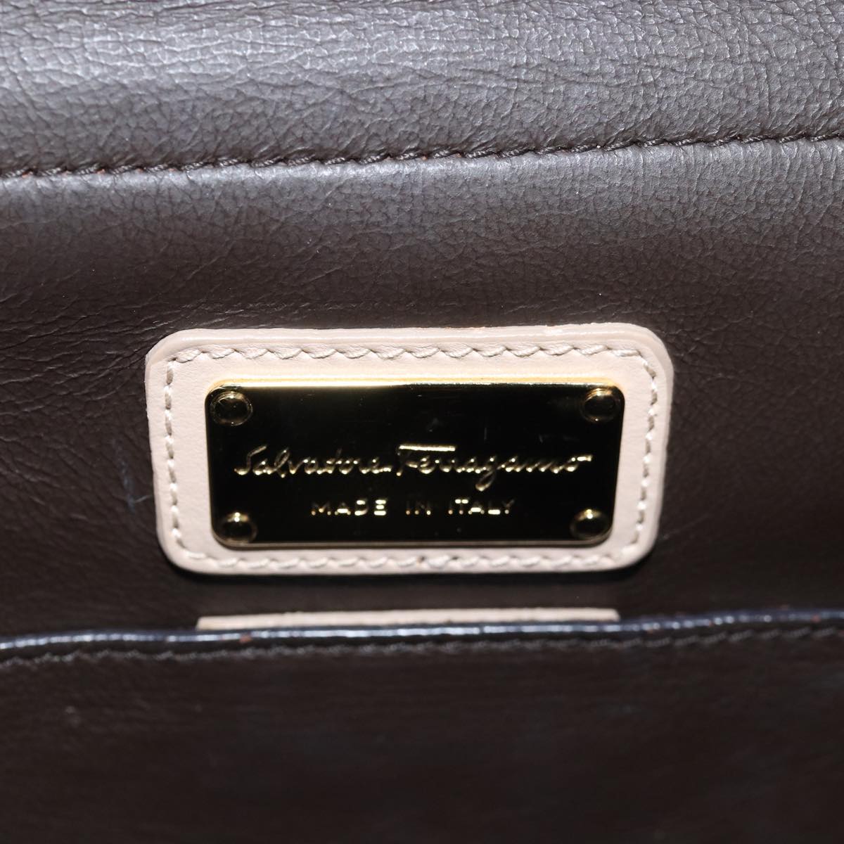 Salvatore Ferragamo Gancini Sofia Hand Bag Leather Beige Auth 80236