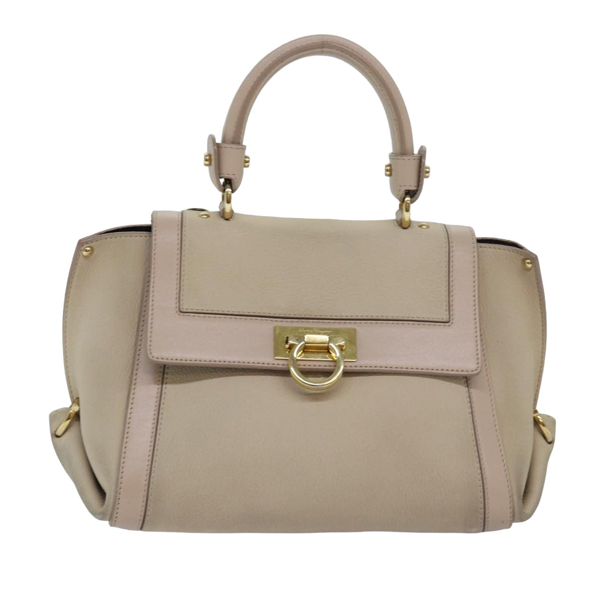 Salvatore Ferragamo Gancini Sofia Hand Bag Leather Beige Auth 80236