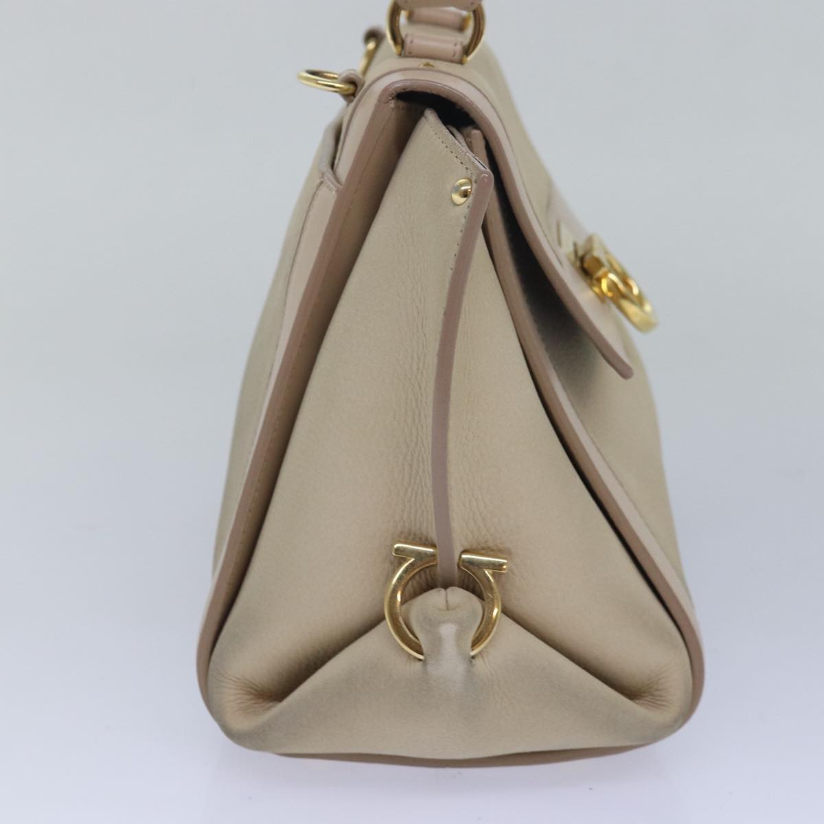 Salvatore Ferragamo Gancini Sofia Hand Bag Leather Beige Auth 80236