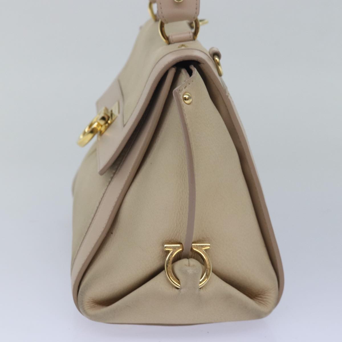 Salvatore Ferragamo Gancini Sofia Hand Bag Leather Beige Auth 80236