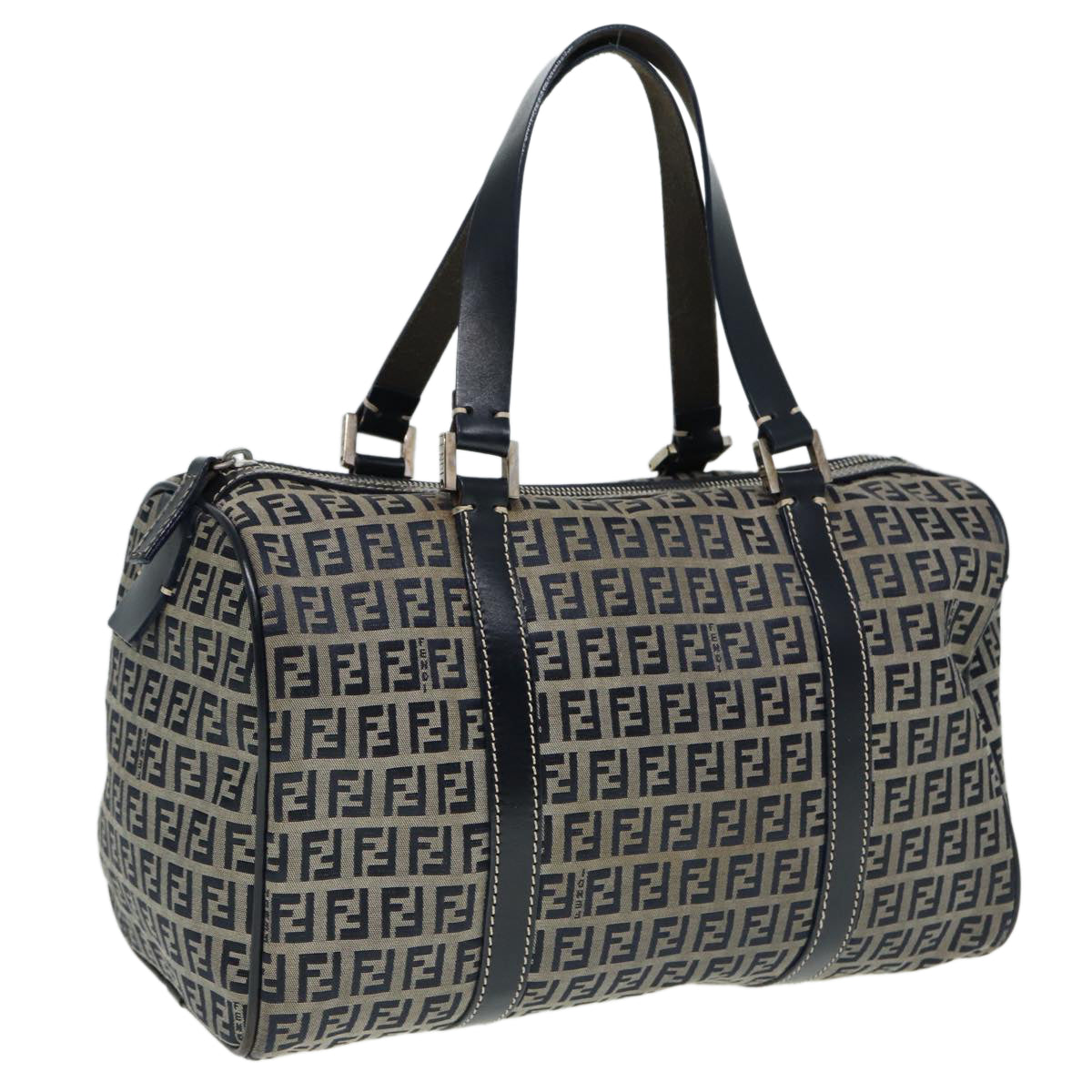 FENDI Zucchino Canvas Boston Bag Navy Auth 80243