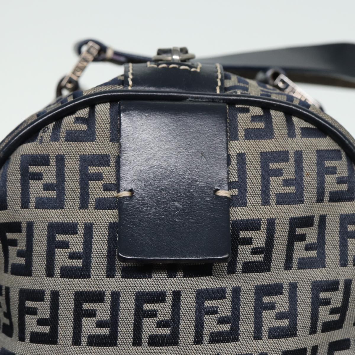 FENDI Zucchino Canvas Boston Bag Navy Auth 80243