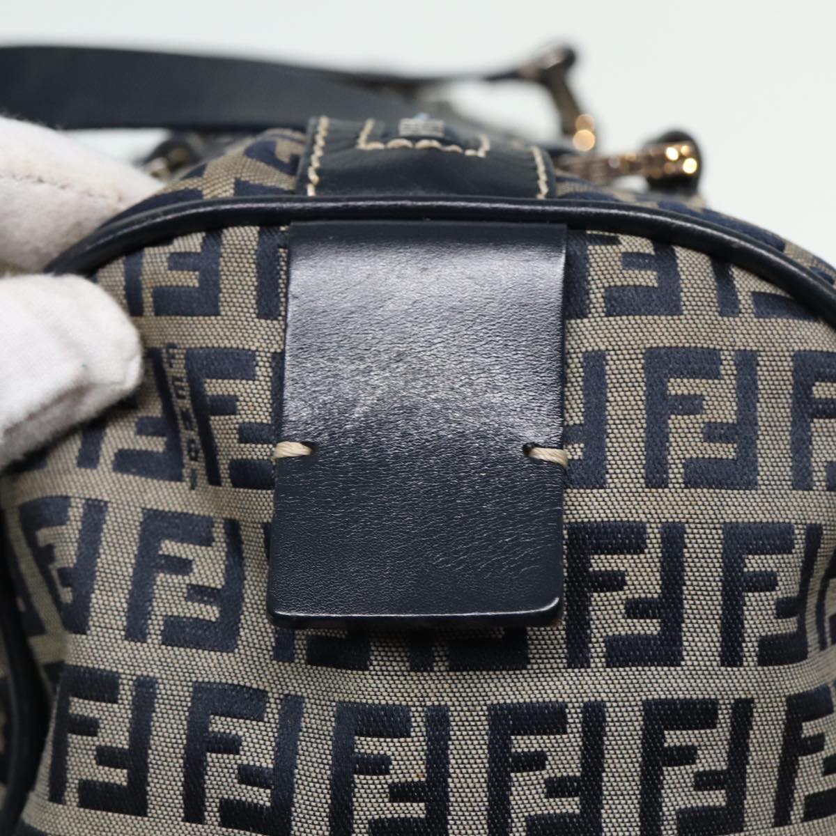 FENDI Zucchino Canvas Boston Bag Navy Auth 80243