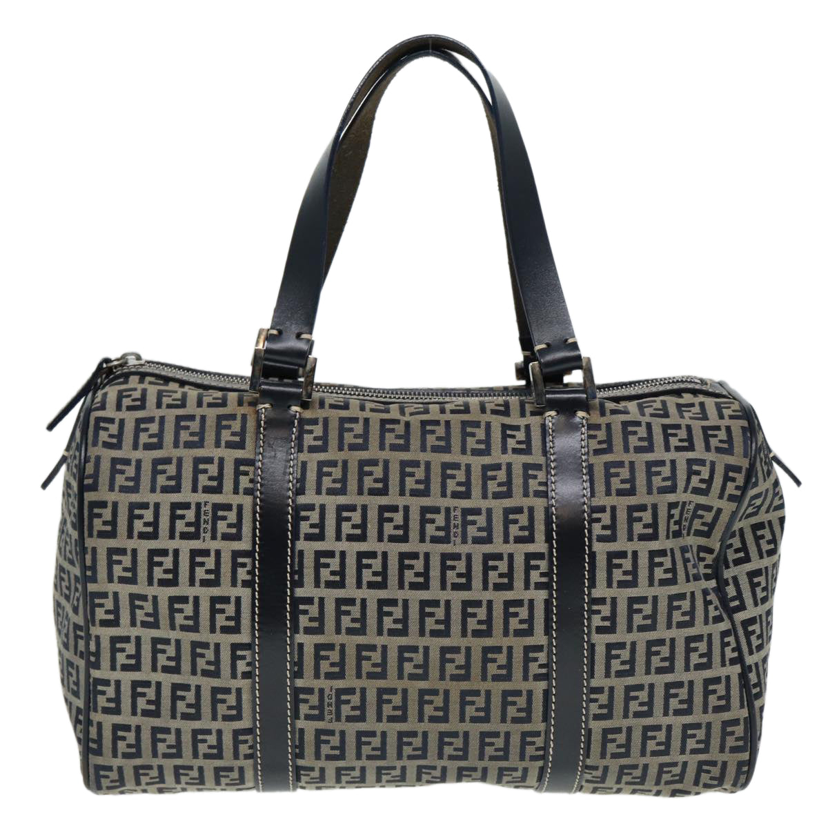 FENDI Zucchino Canvas Boston Bag Navy Auth 80243