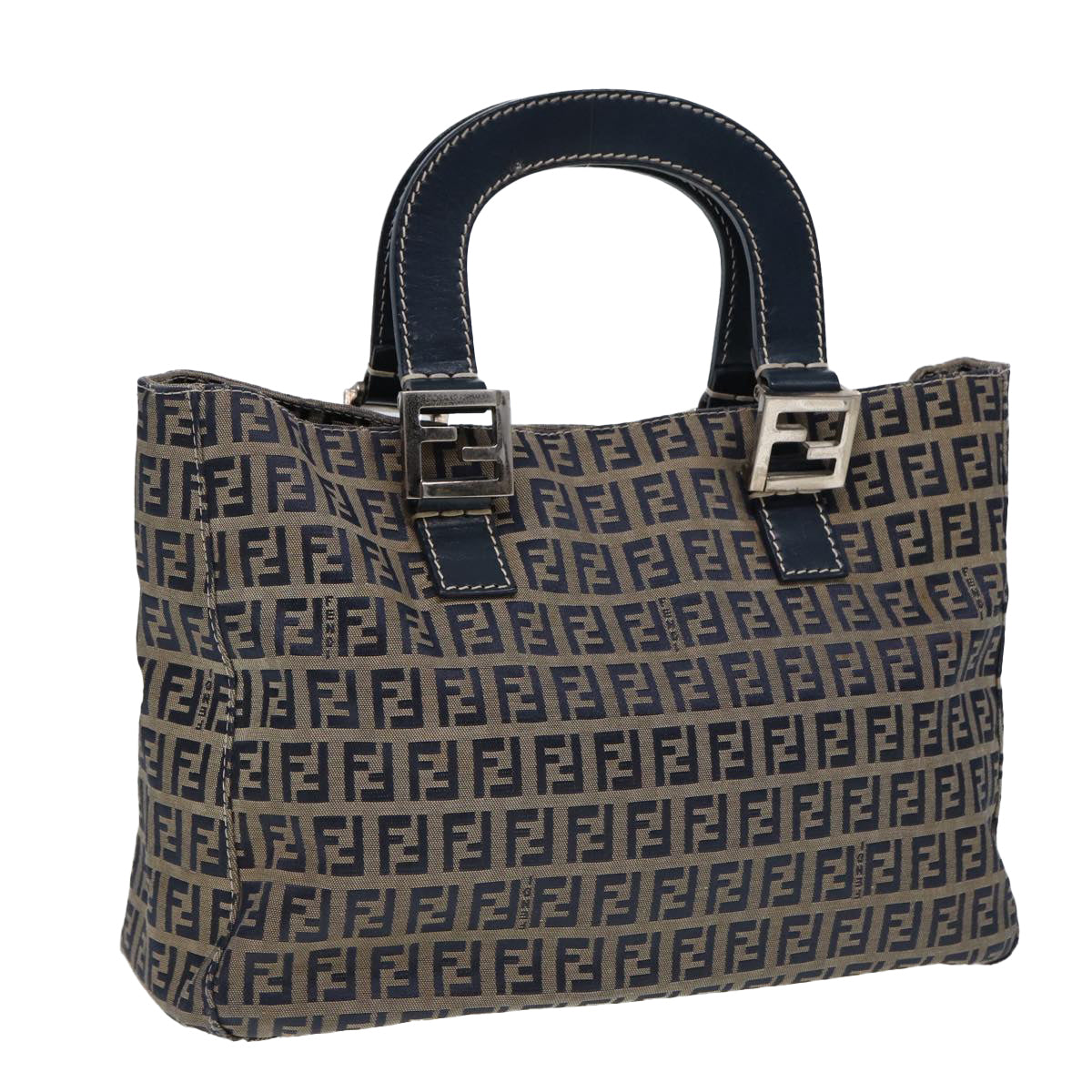 FENDI Zucchino Canvas Hand Bag Navy Auth 80244