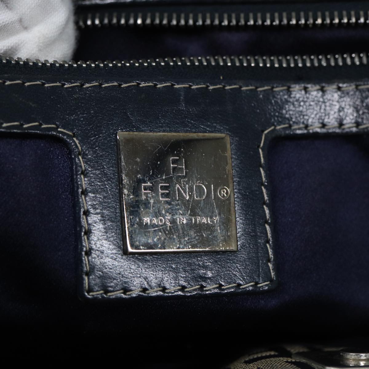 FENDI Zucchino Canvas Hand Bag Navy Auth 80244